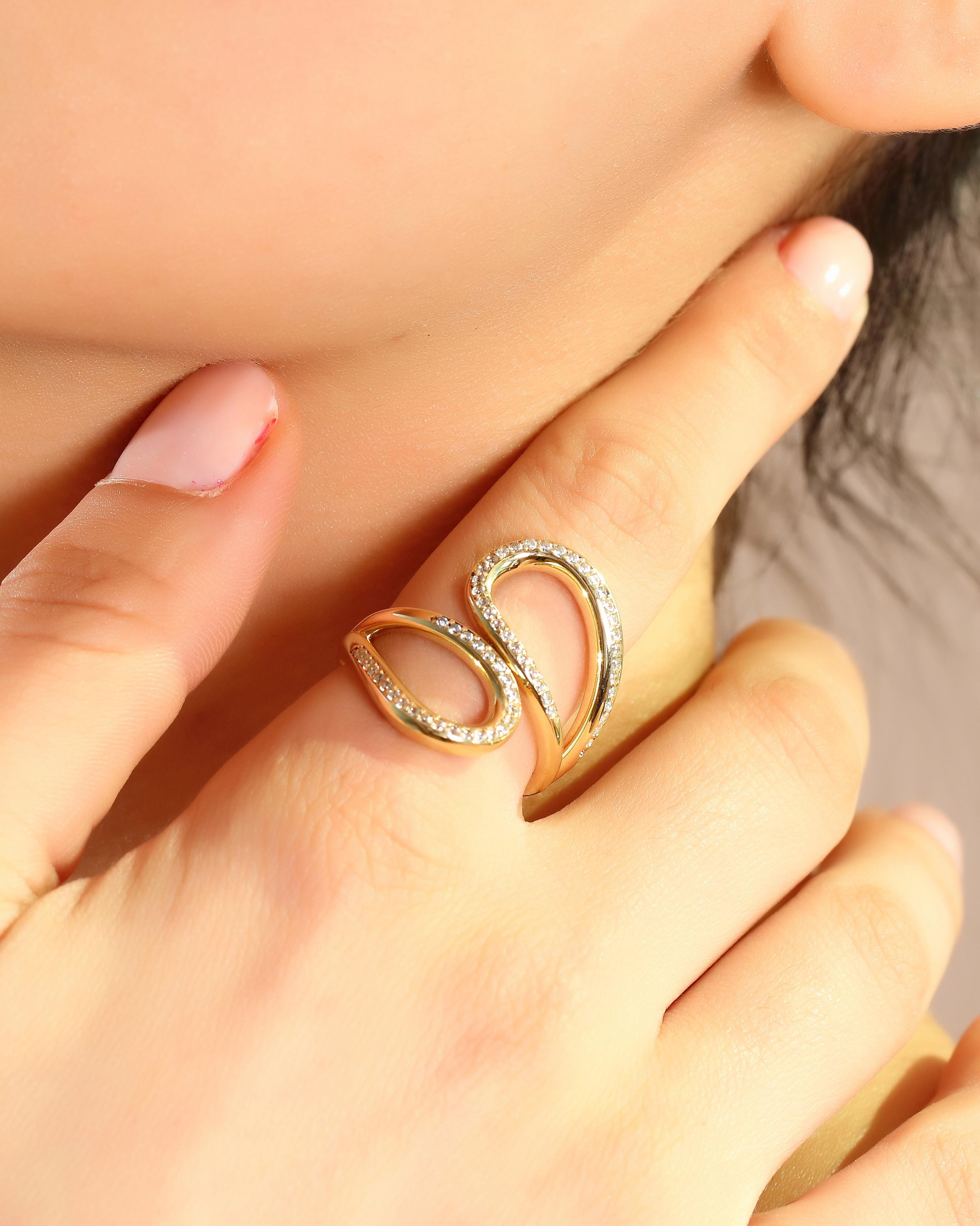 VIECLAT Solid Yellow Gold Pavé Swirl Bypass Ring