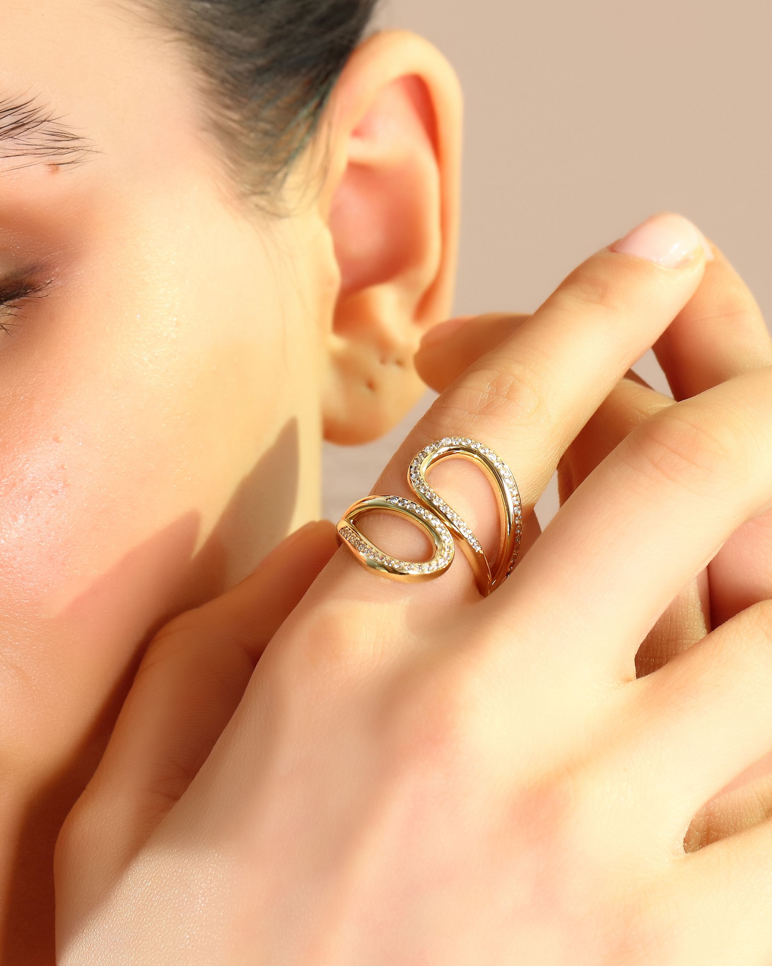 VIECLAT Solid Yellow Gold Pavé Swirl Bypass Ring