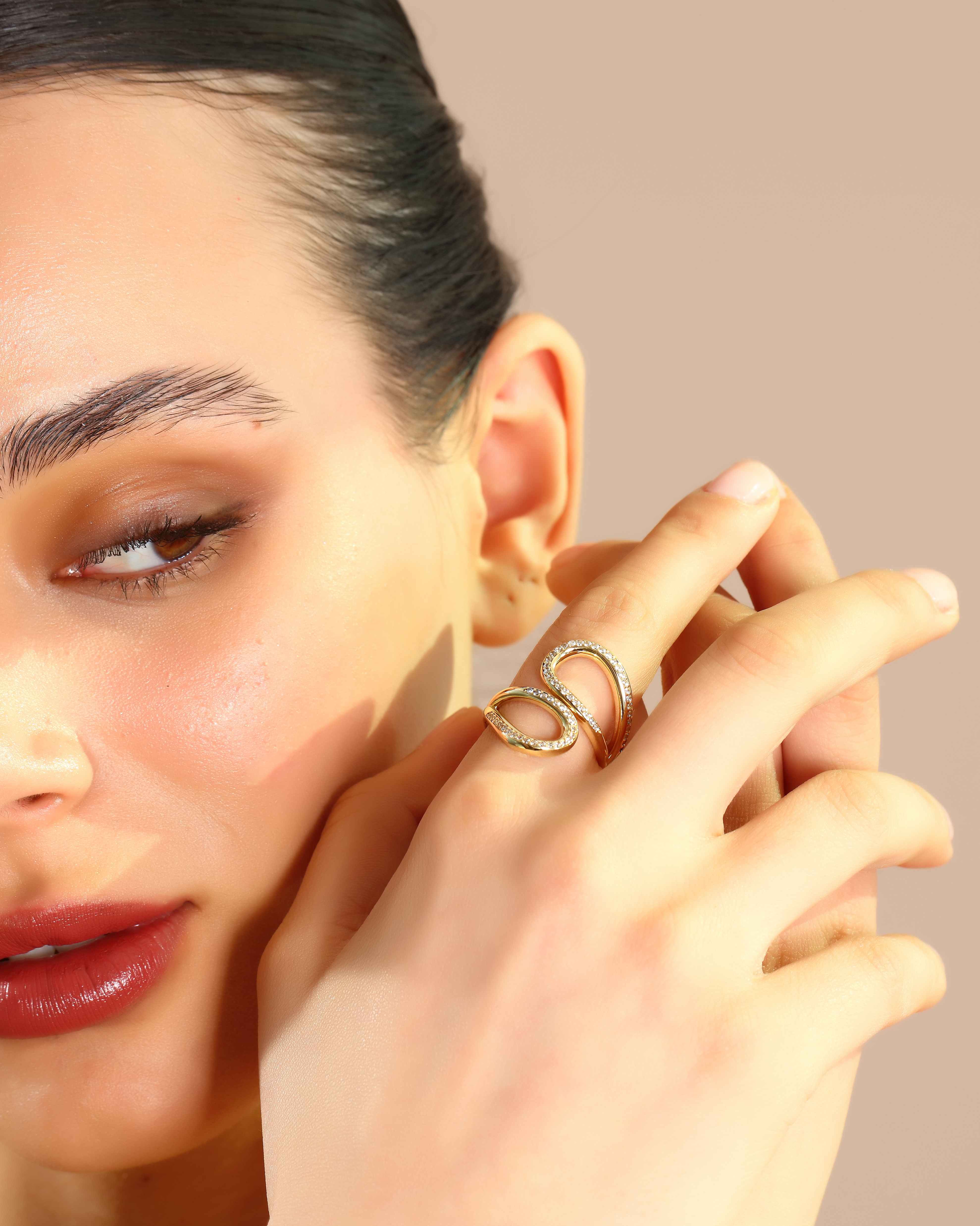 VIECLAT Solid Yellow Gold Pavé Swirl Bypass Ring