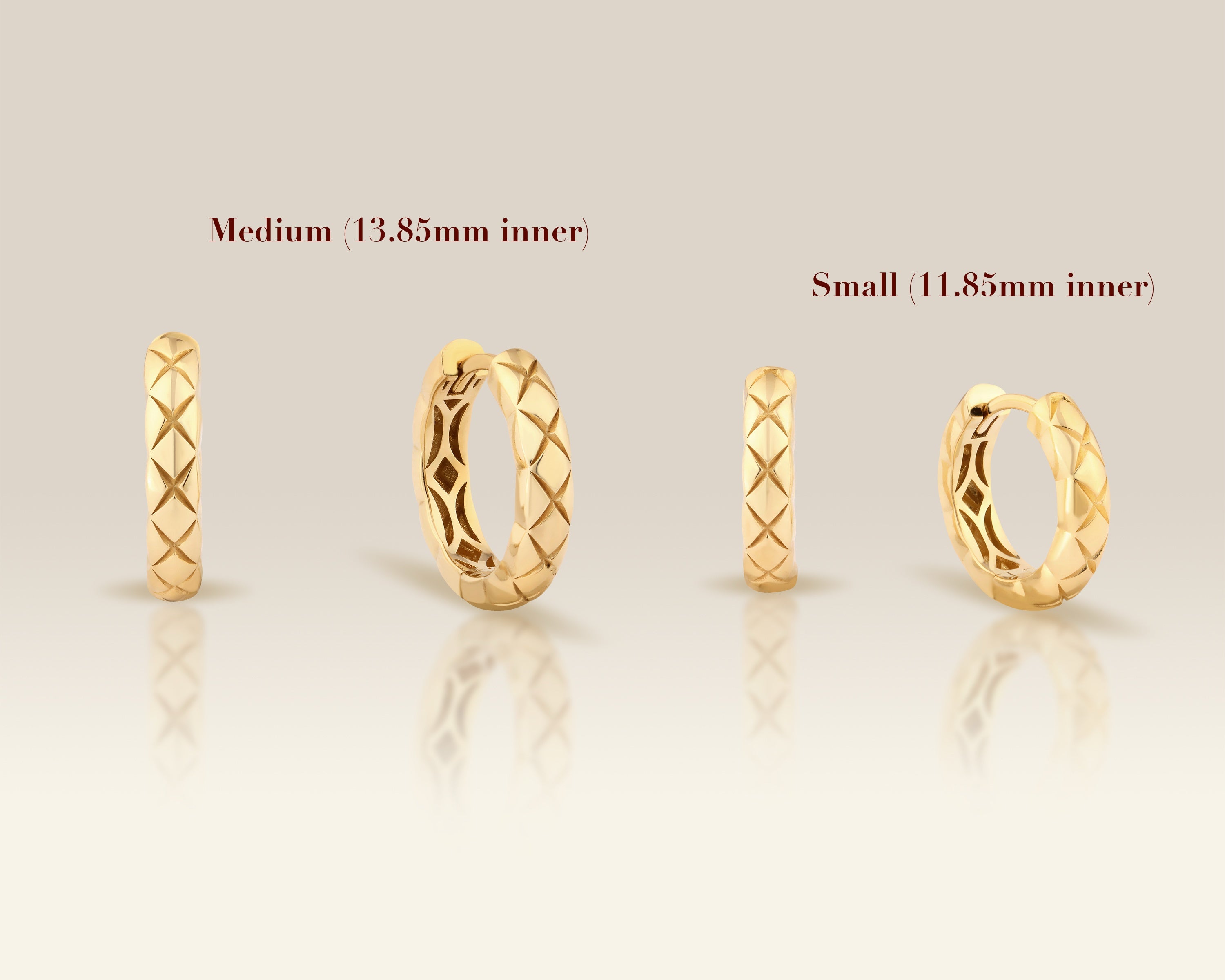 VIECLAT Solid Yellow Gold Quilted Huggie Hoop
