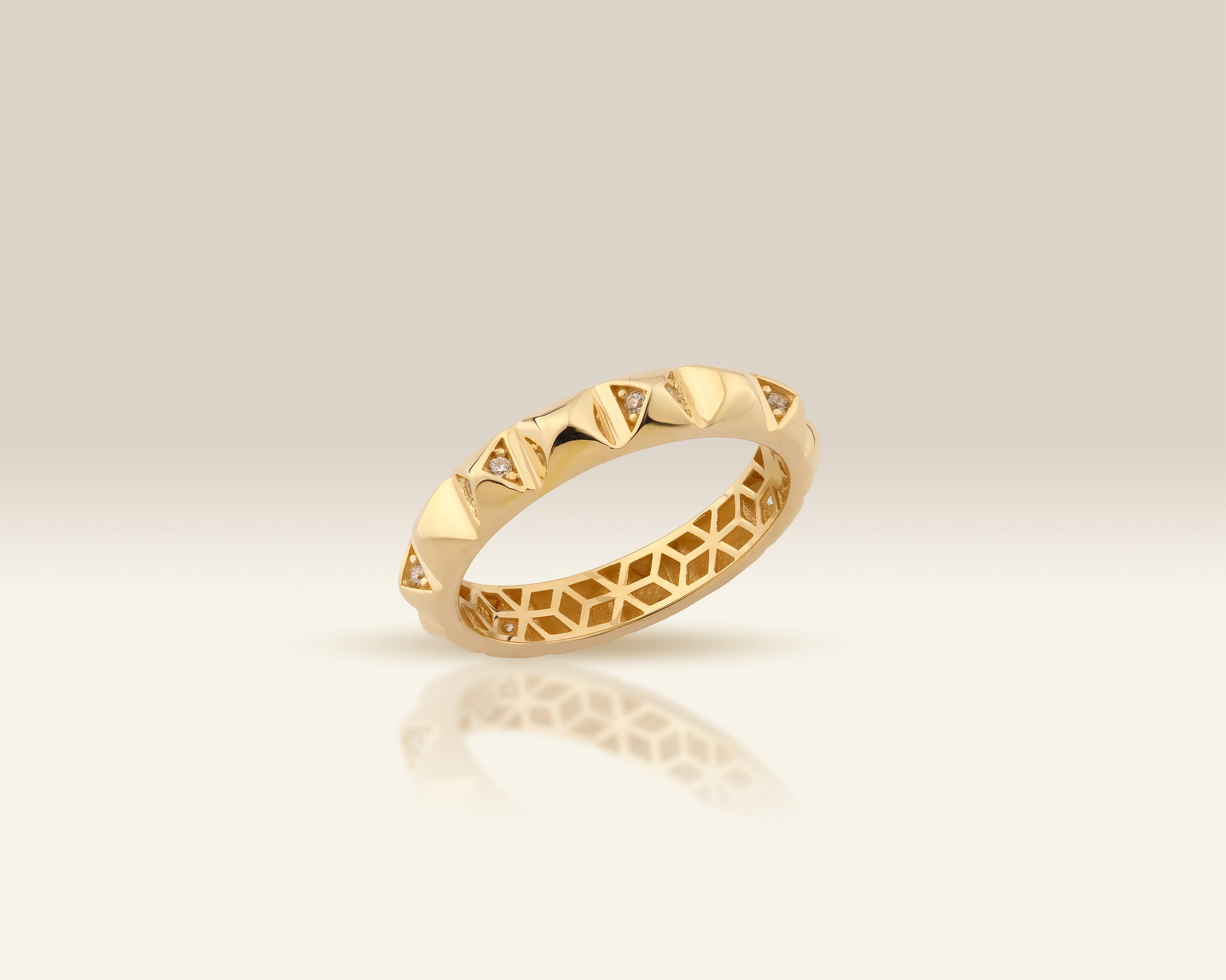 VIECLAT Solid Yellow Gold Pyramid Diamond Band Ring