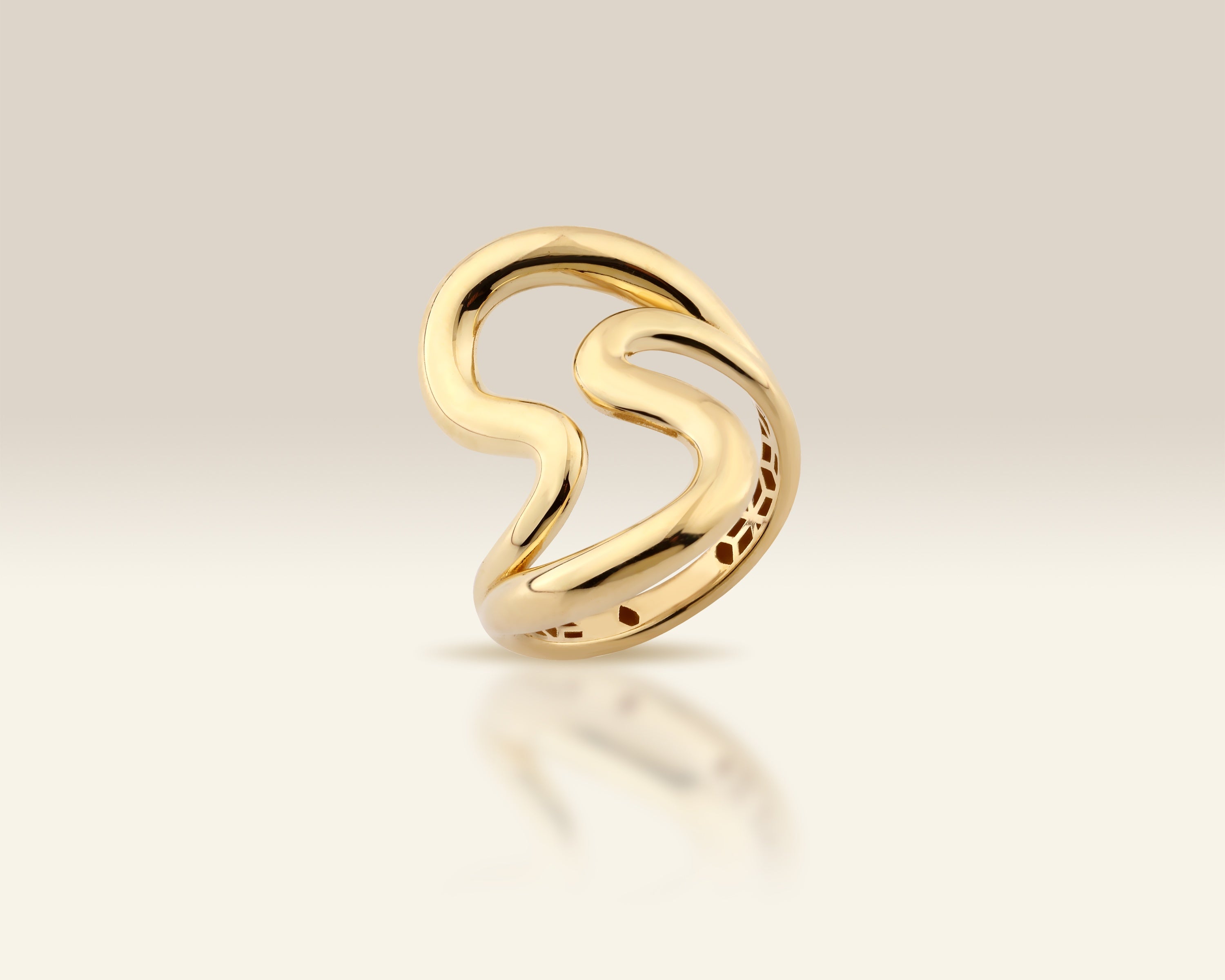 VIECLAT Solid Yellow Gold Wave Swirl Statement Ring