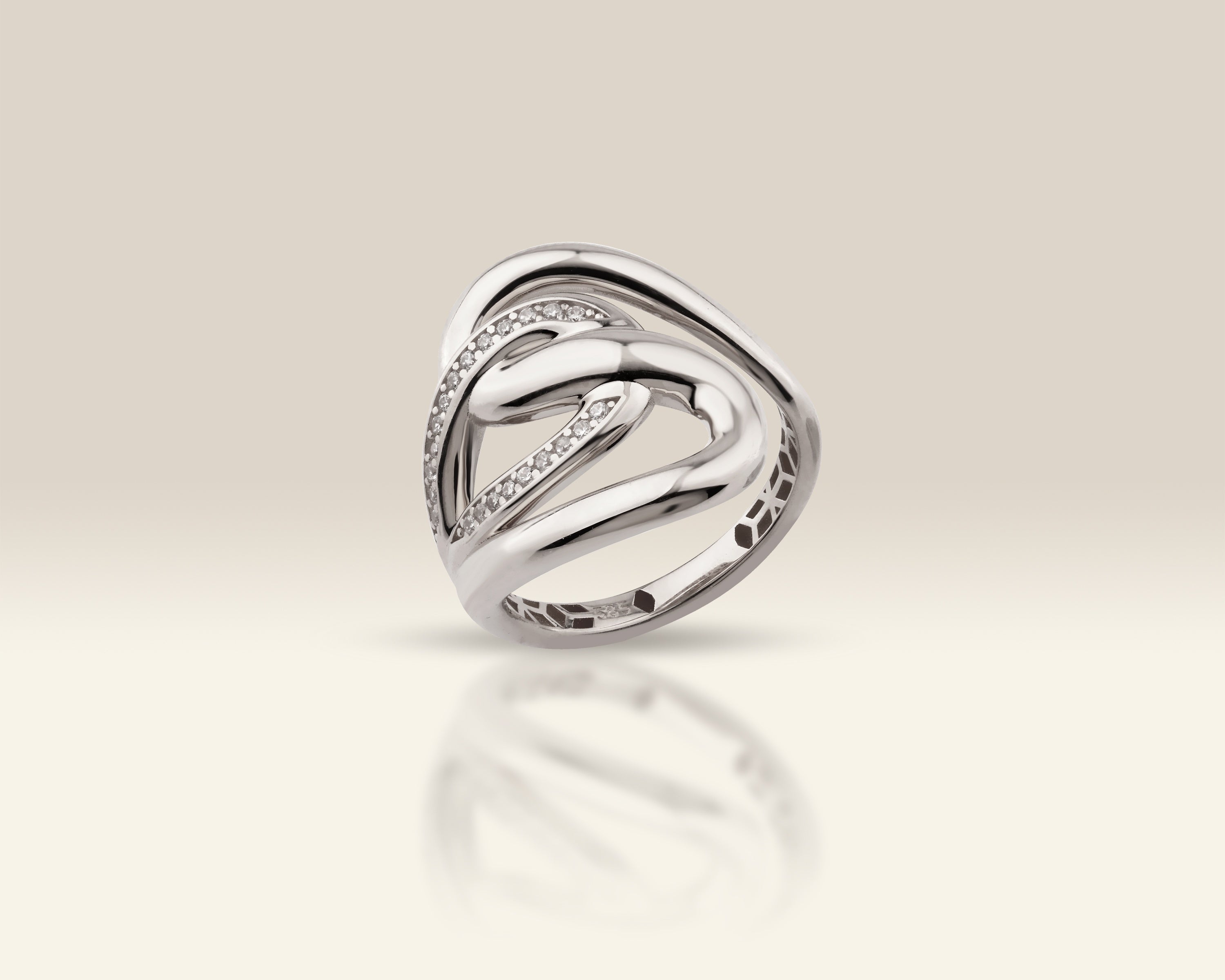 VIECLAT Solid White Gold Diamond Interlocking Swirl Ring