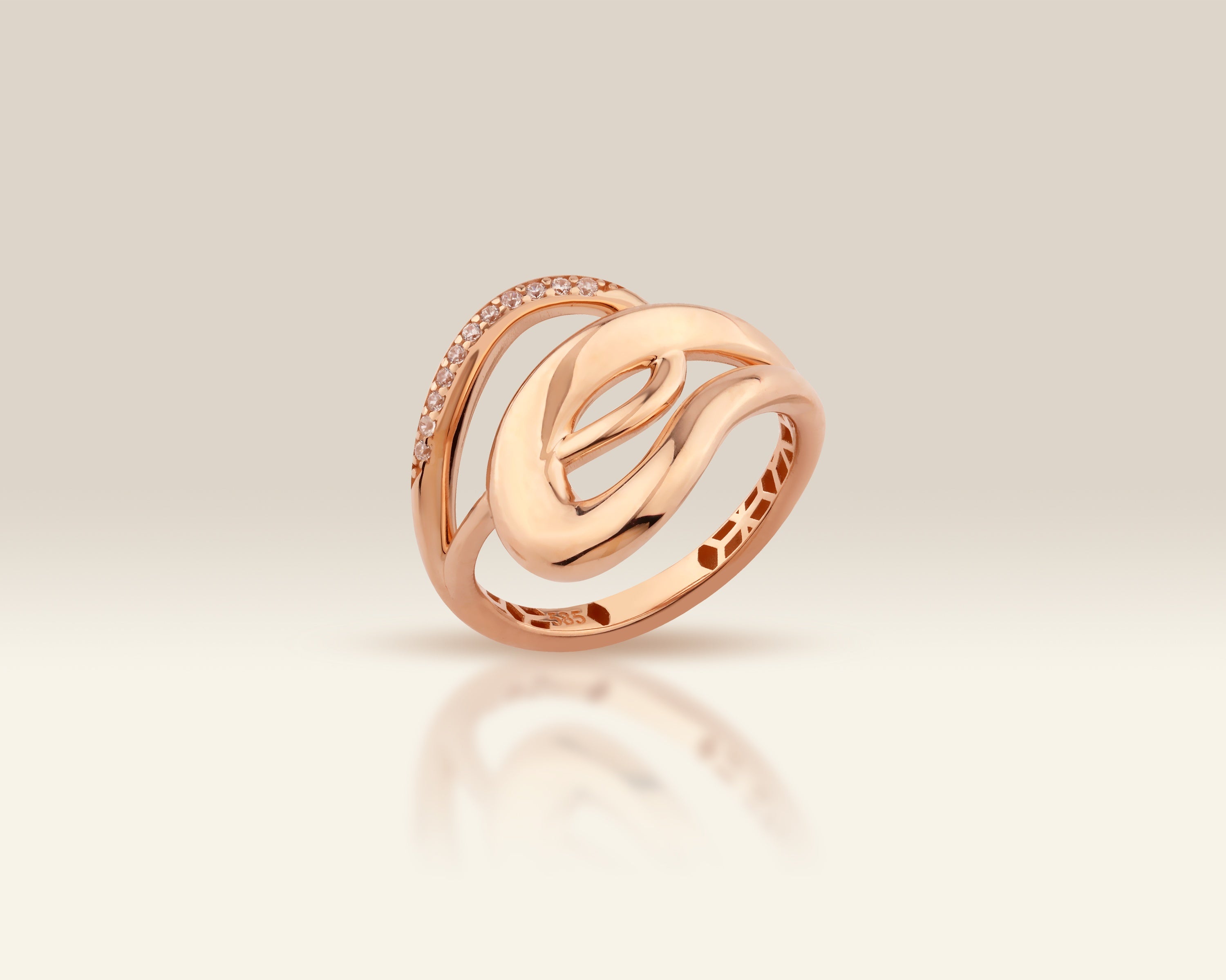 VIECLAT Solid Rose Gold CZ Open Swirl Ring