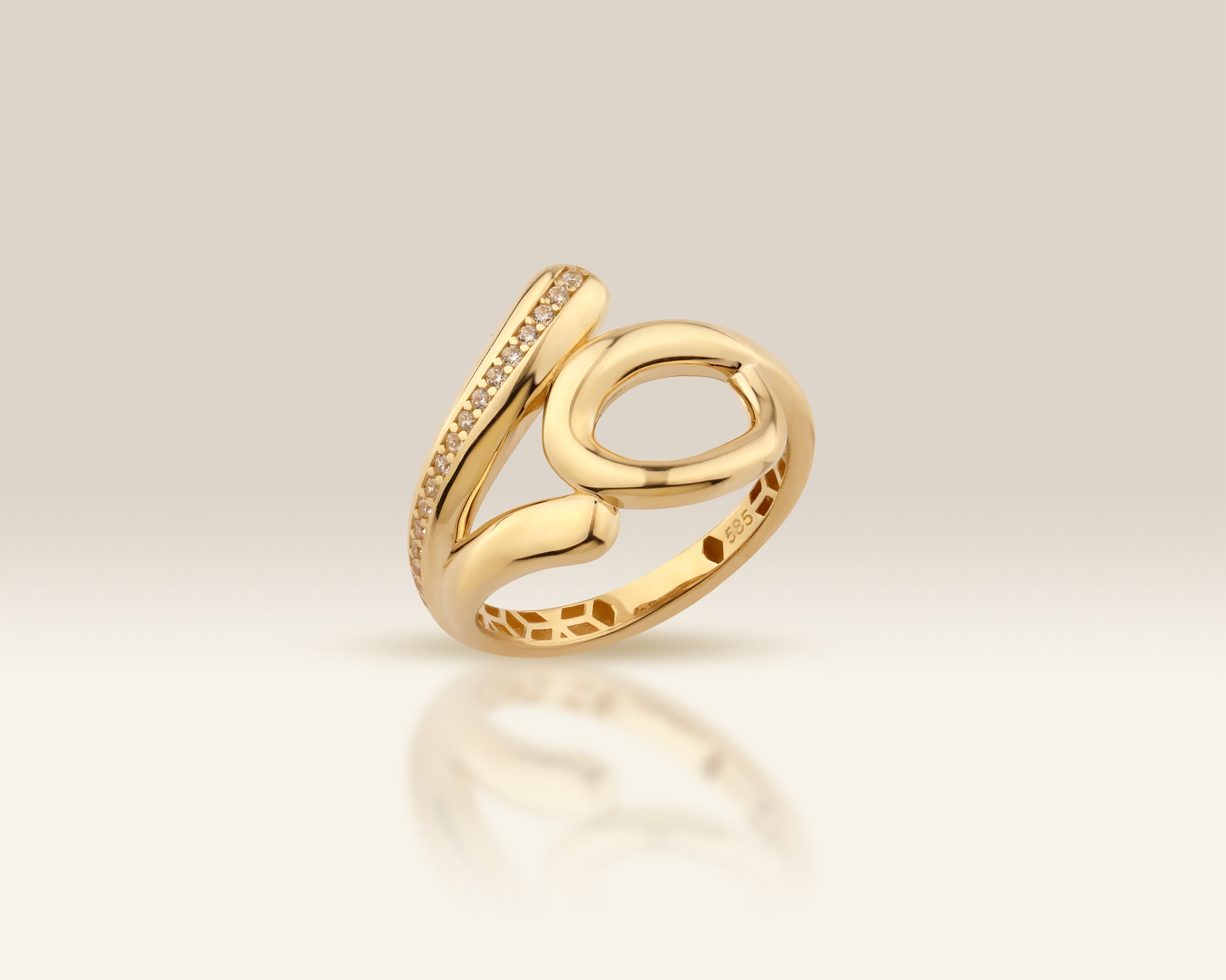 VIECLAT Solid Yellow Gold CZ Open Swirl Ring