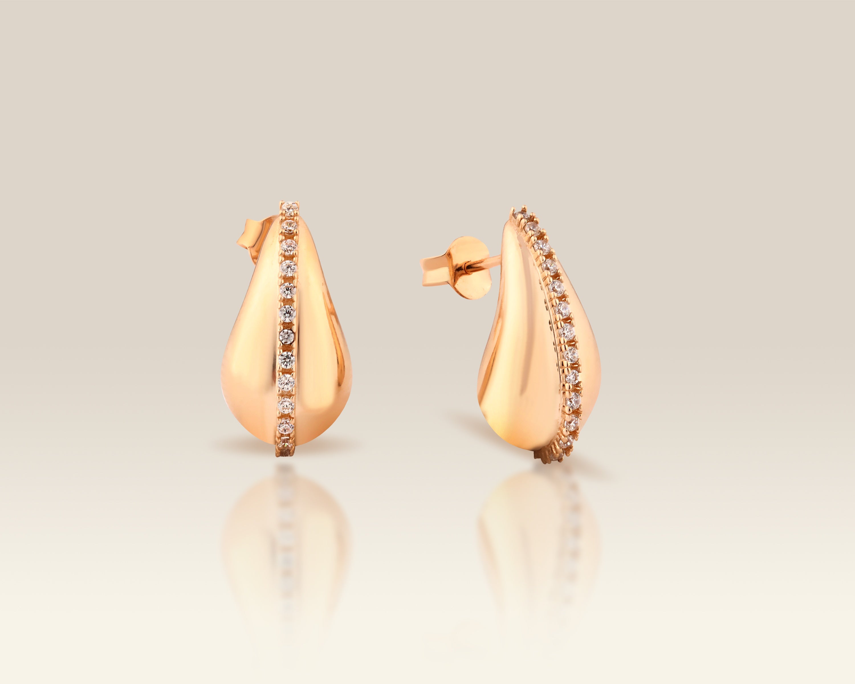 VIECLAT Solid Rose Gold CZ Teardrop Stud Earrings