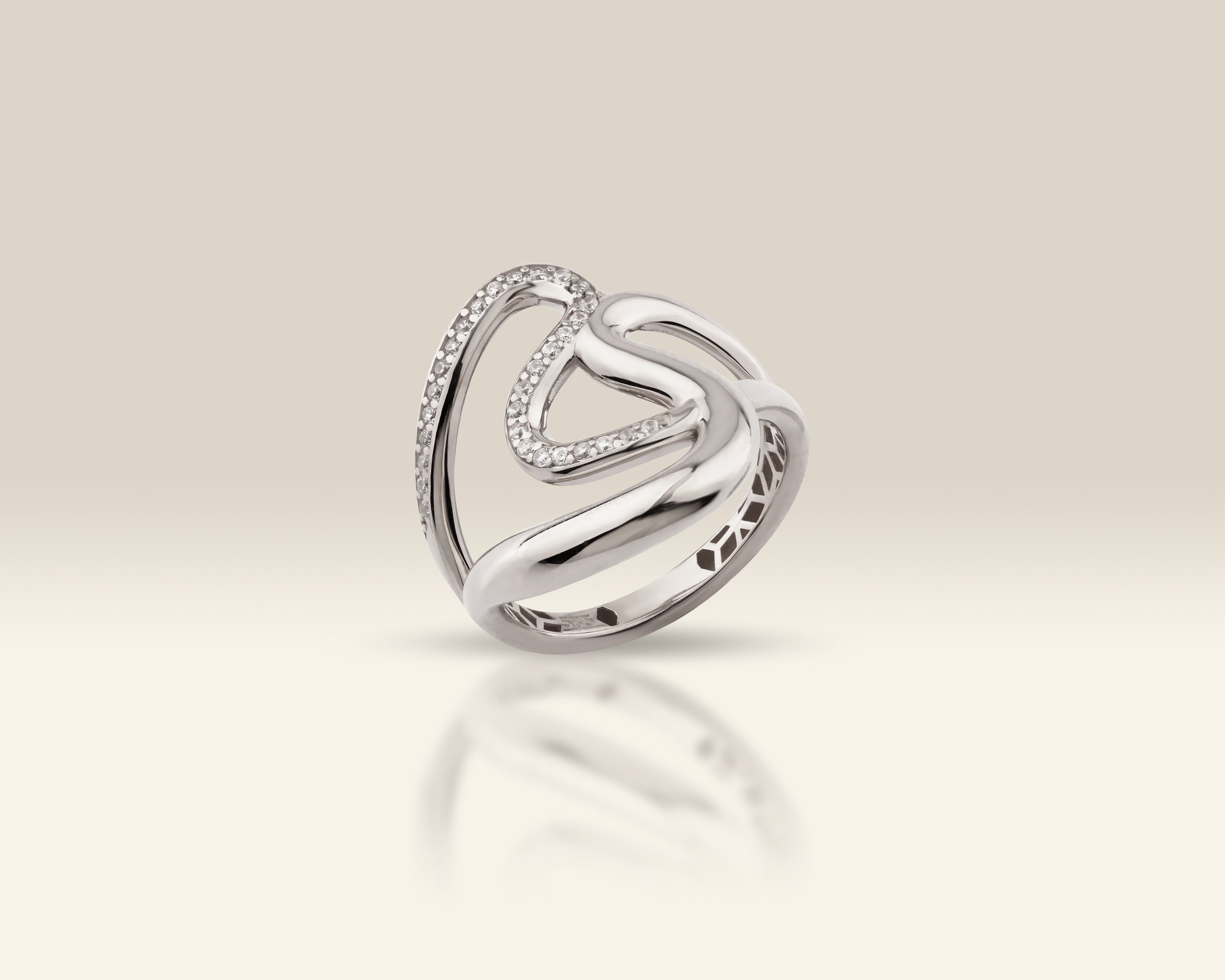 VIECLAT Solid White Gold Pavé Double Heart Ring