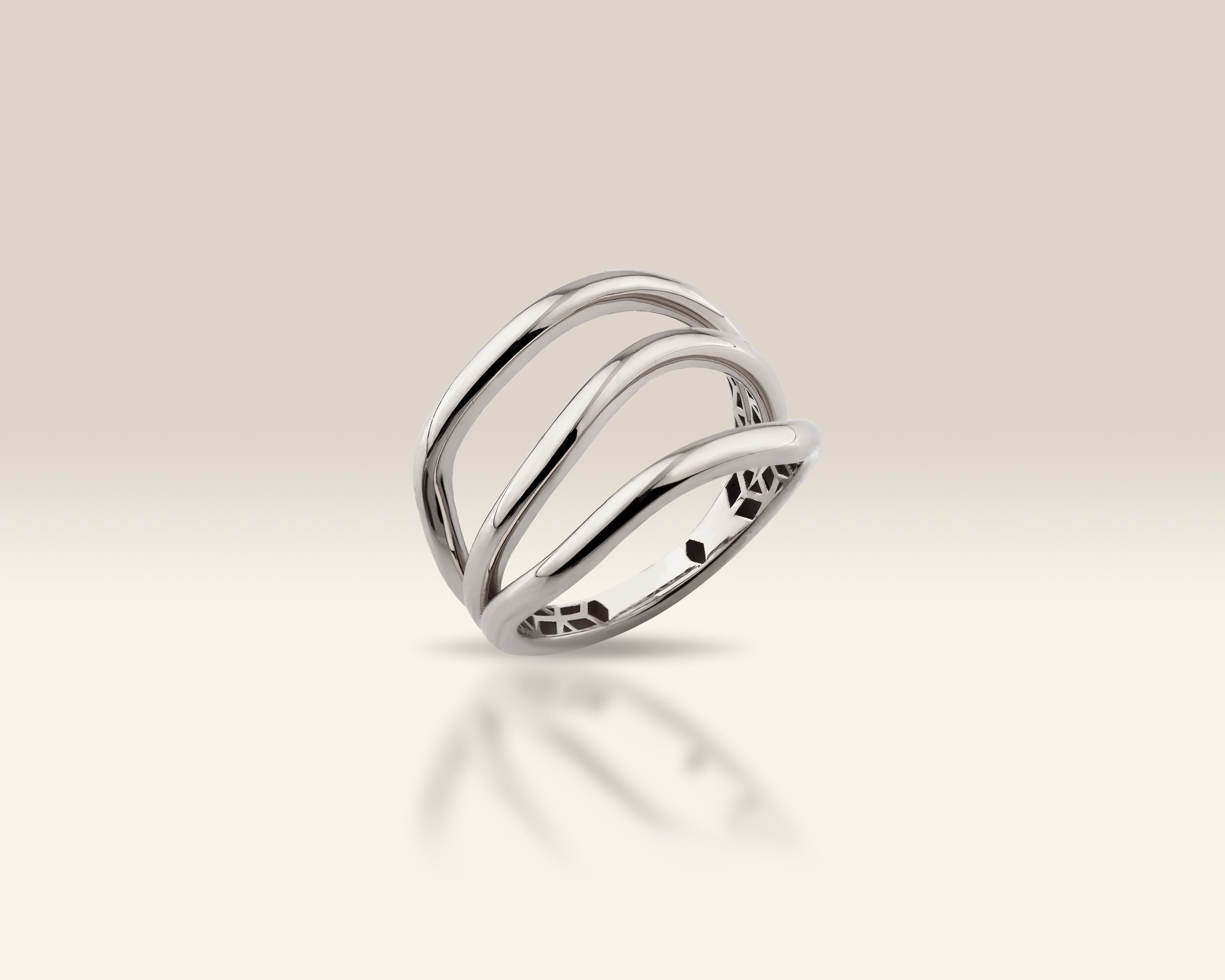 VIECLAT Solid White Gold Triple Band Wave Ring
