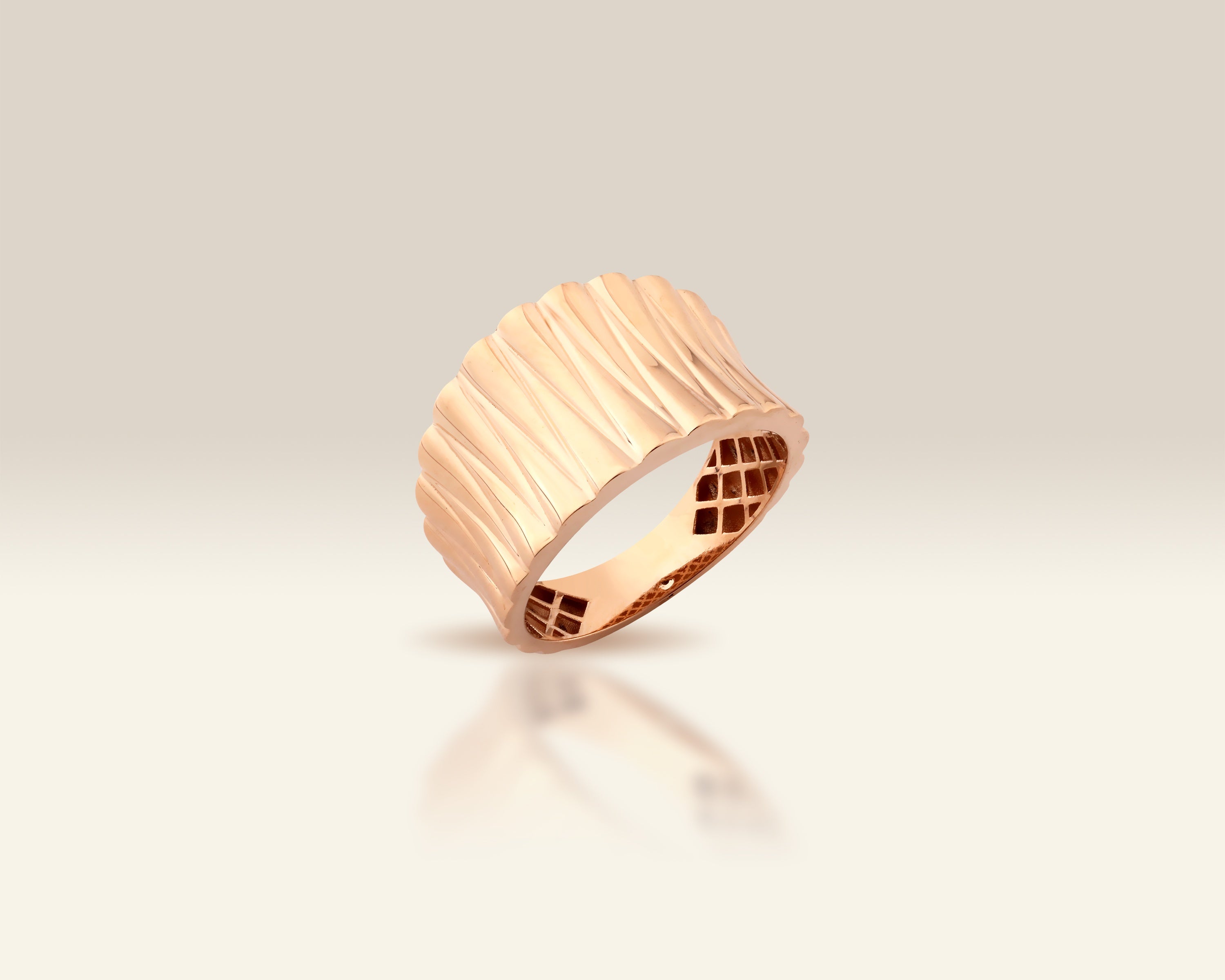 VIECLAT Solid Rose Gold Textured Wide Band Ring