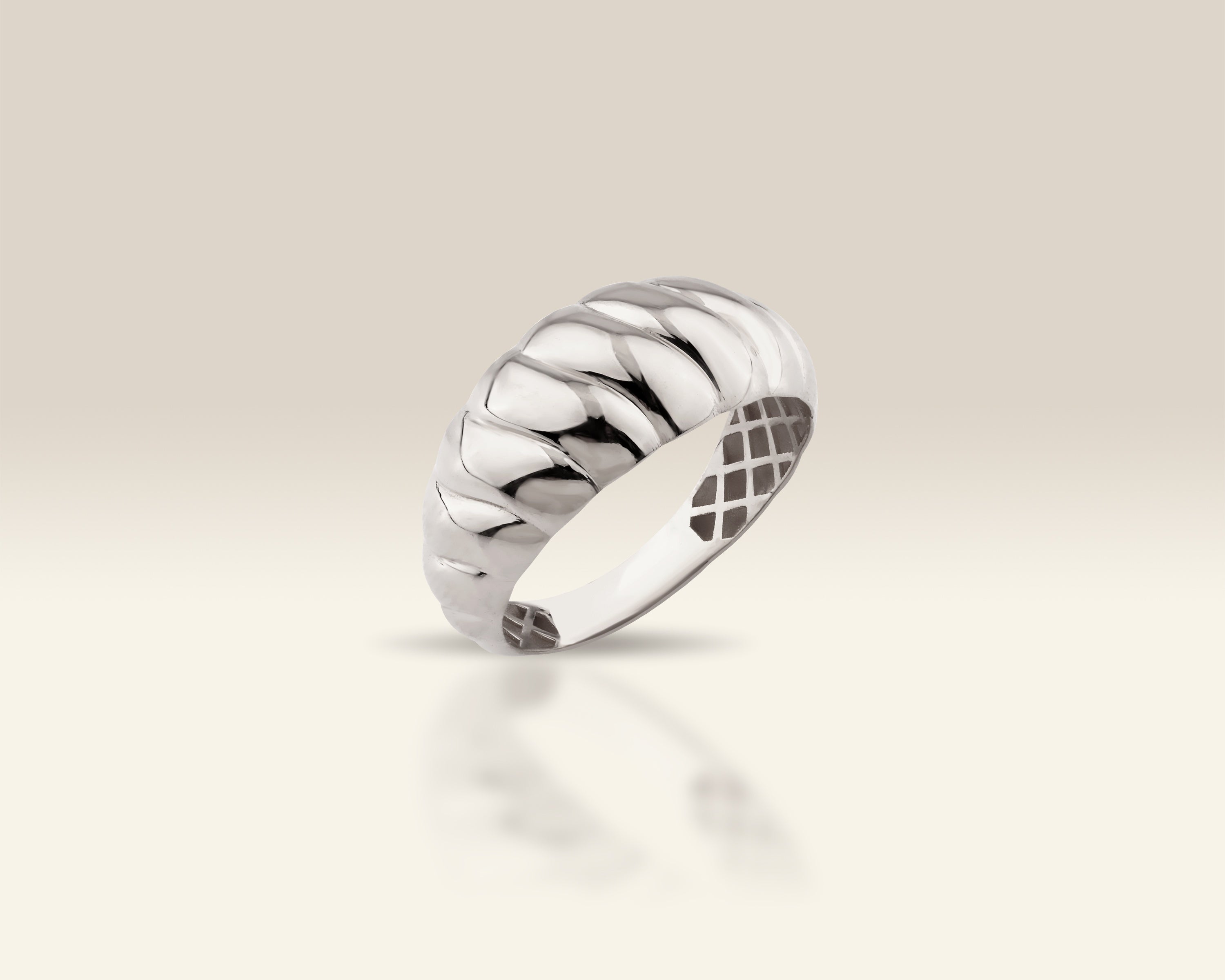 VIECLAT Solid White Gold Croissant Dome Ring