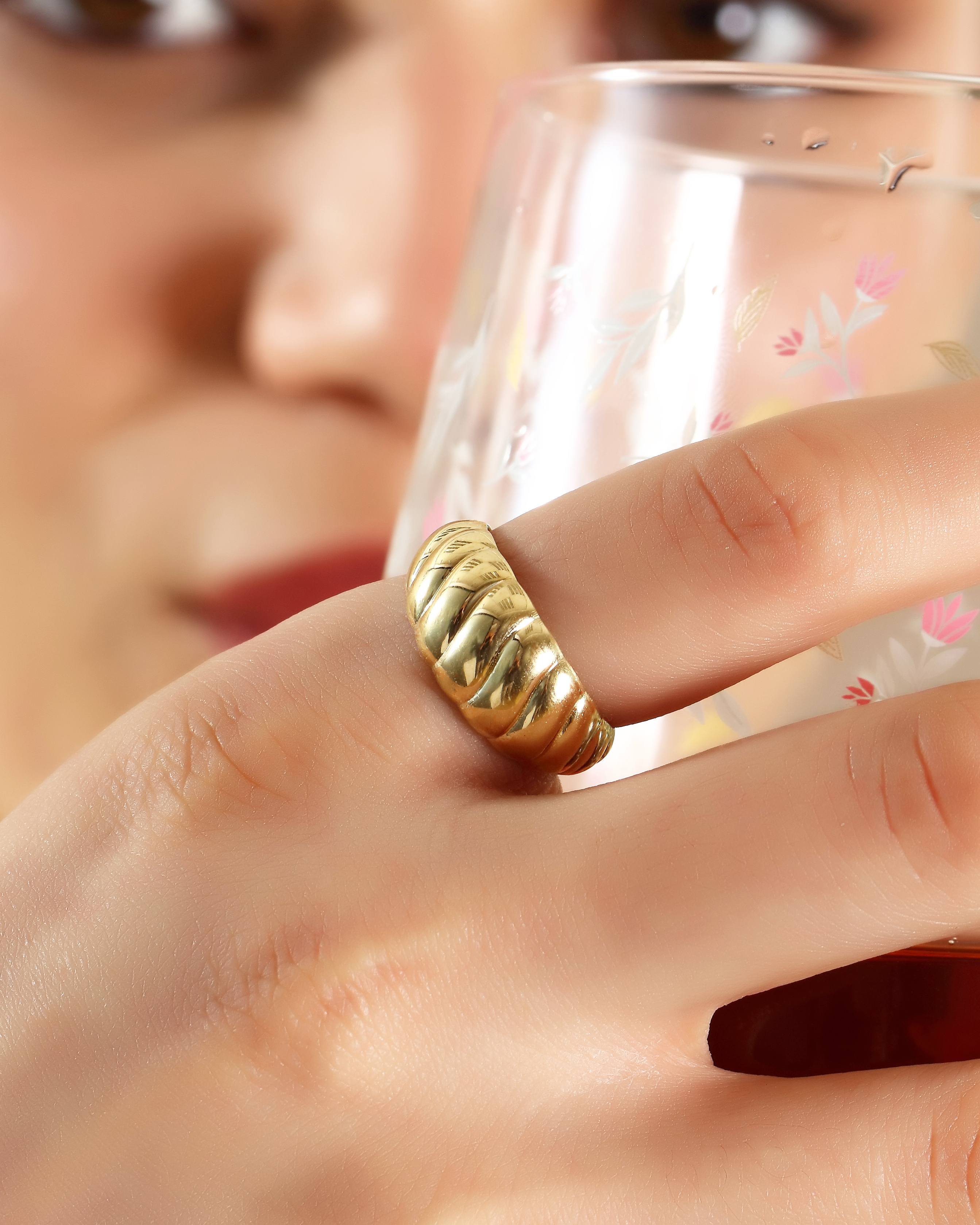 VIECLAT Solid Yellow Gold Croissant Dome Ring