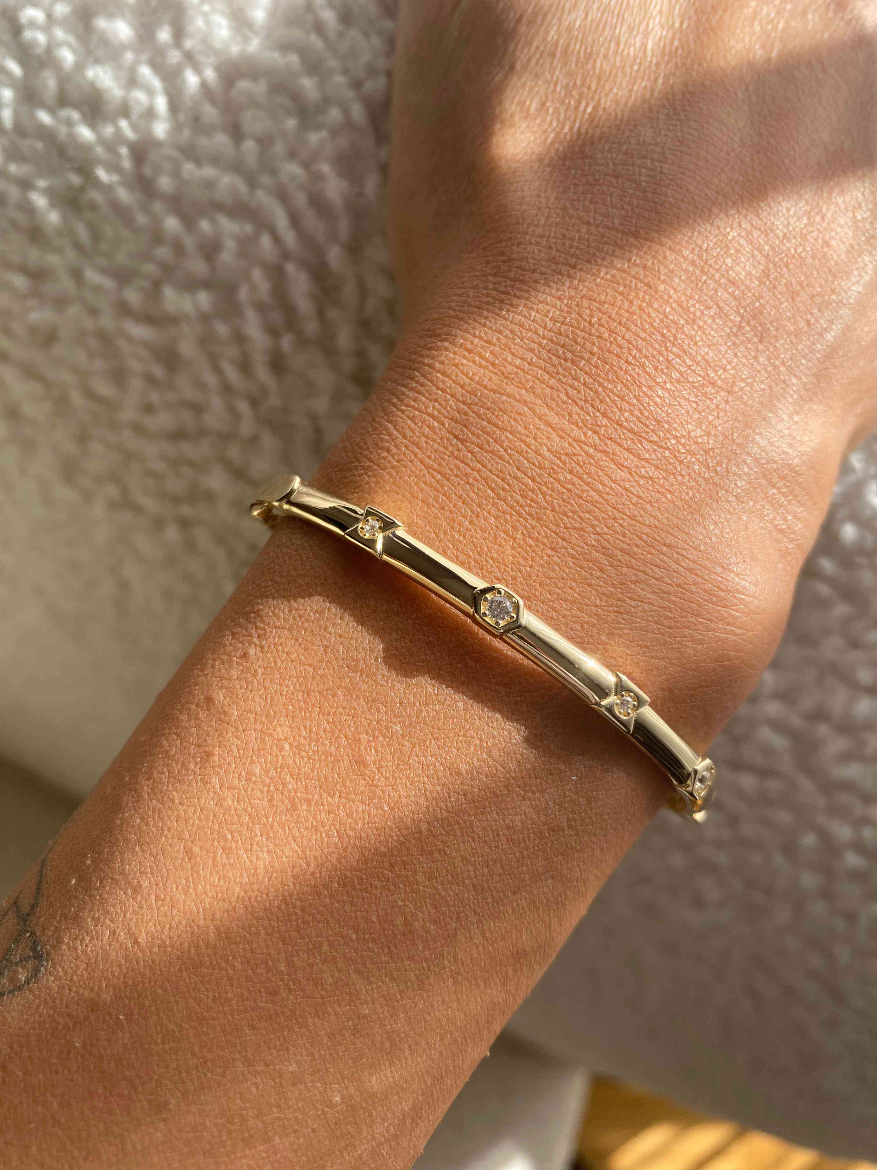 VIECLAT Solid Yellow Gold Diamond Station Bangle Bracelet