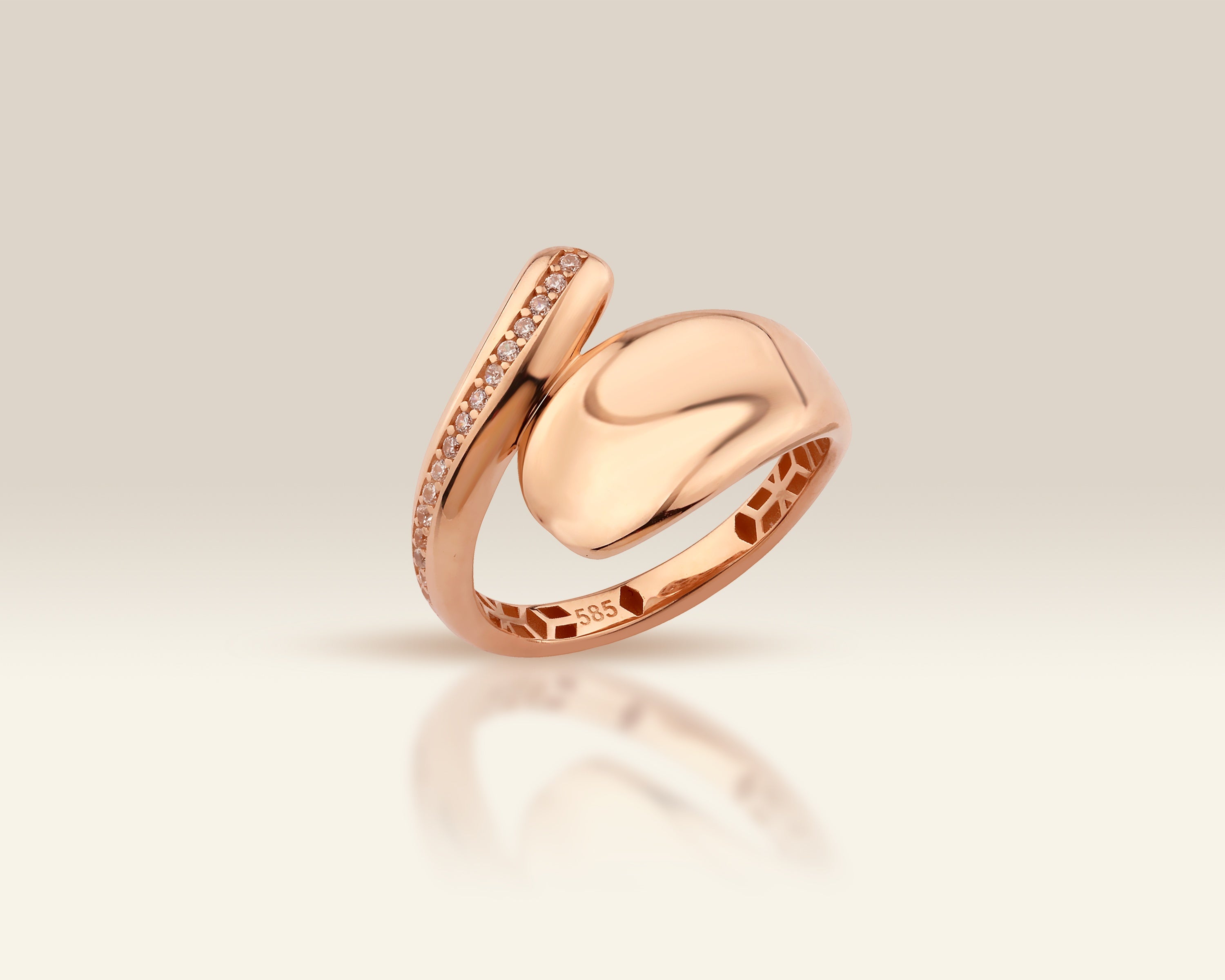 VIECLAT Solid Rose Gold Diamond Swirl Bypass Ring
