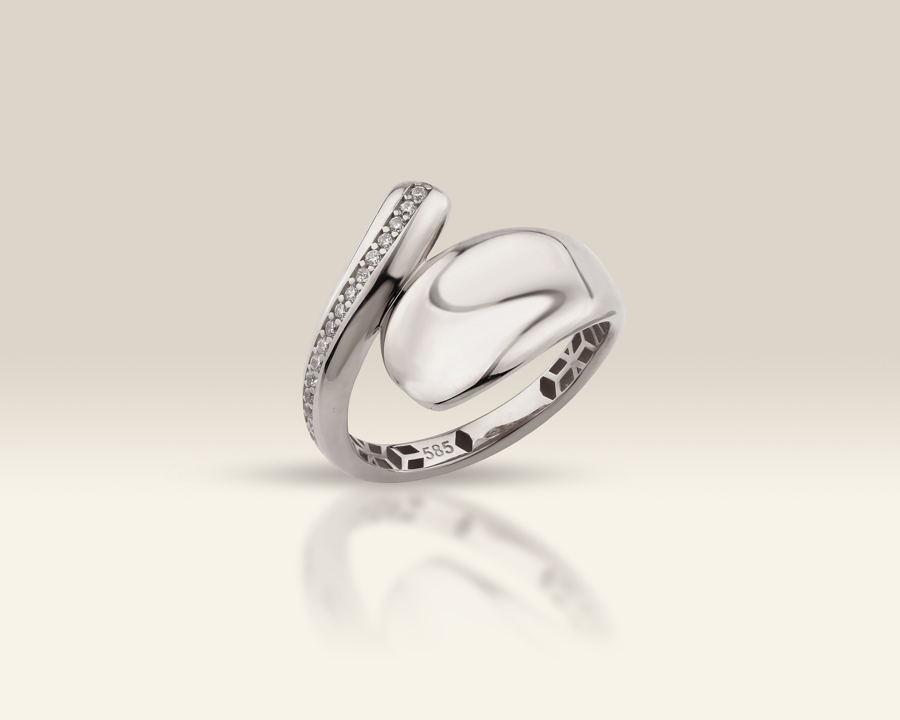 VIECLAT Solid White Gold Diamond Swirl Bypass Ring