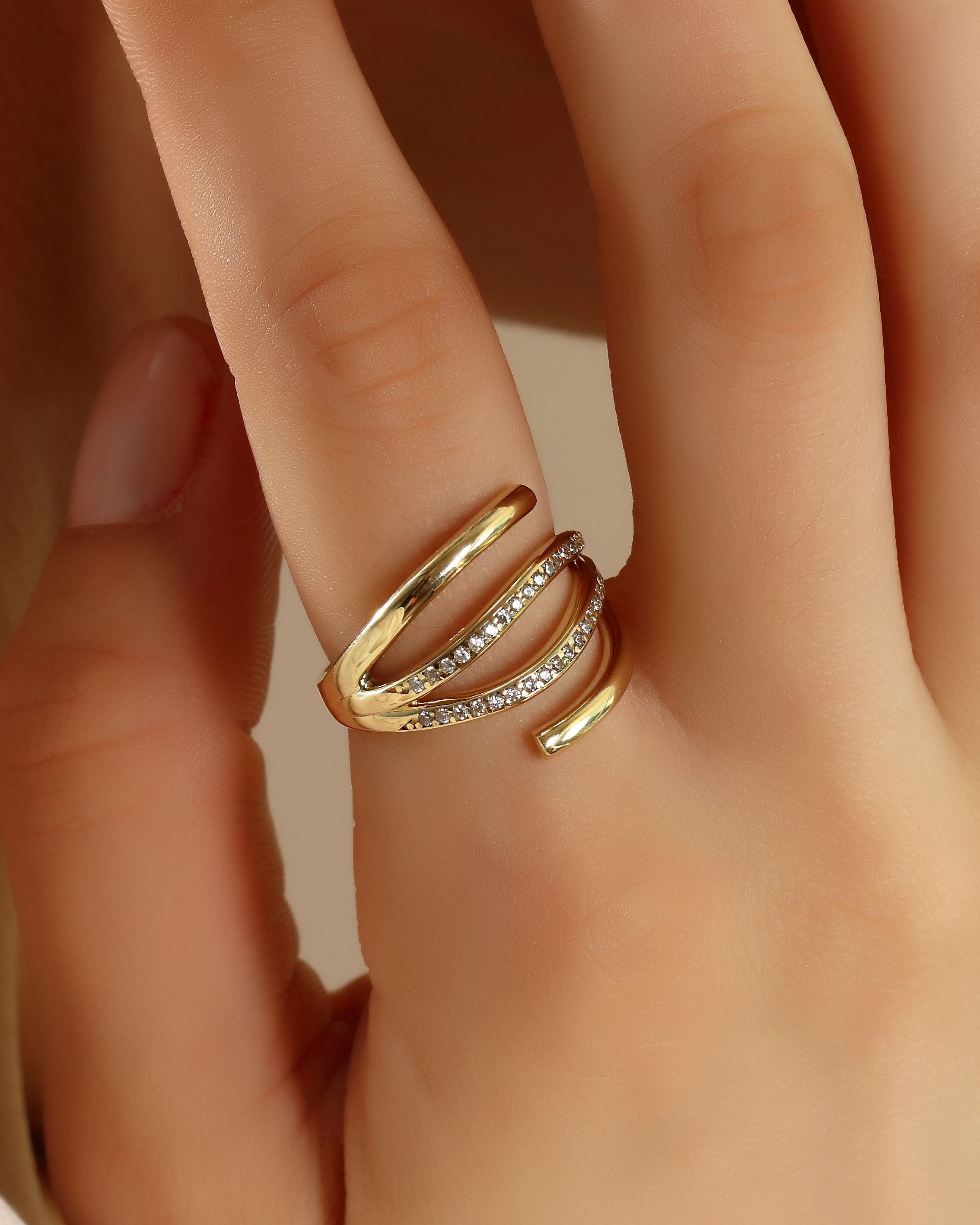 VIECLAT Solid Yellow Gold Pavé Spiral Wrap Ring