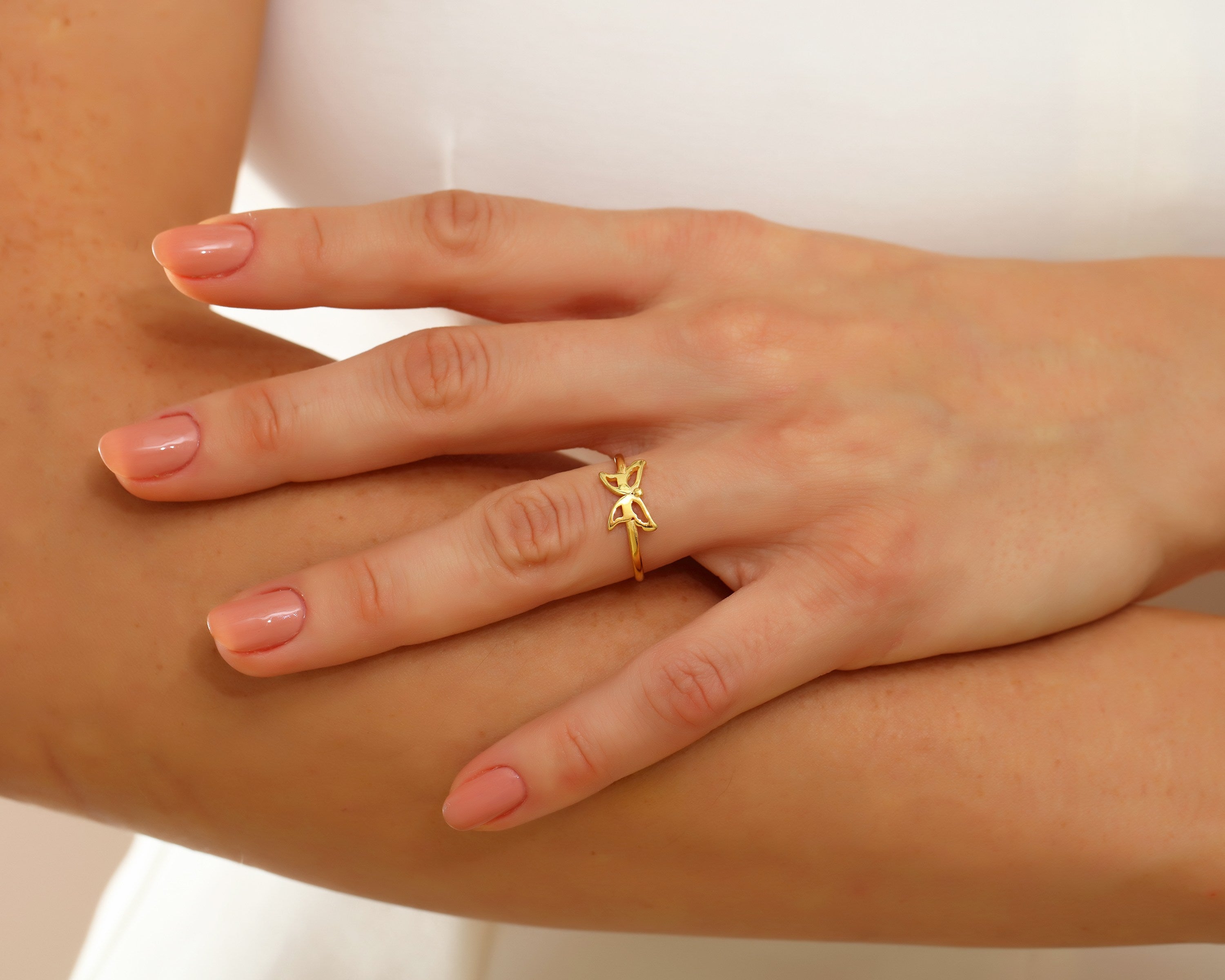 VIECLAT Solid Yellow Gold Butterfly Ring On Hand
