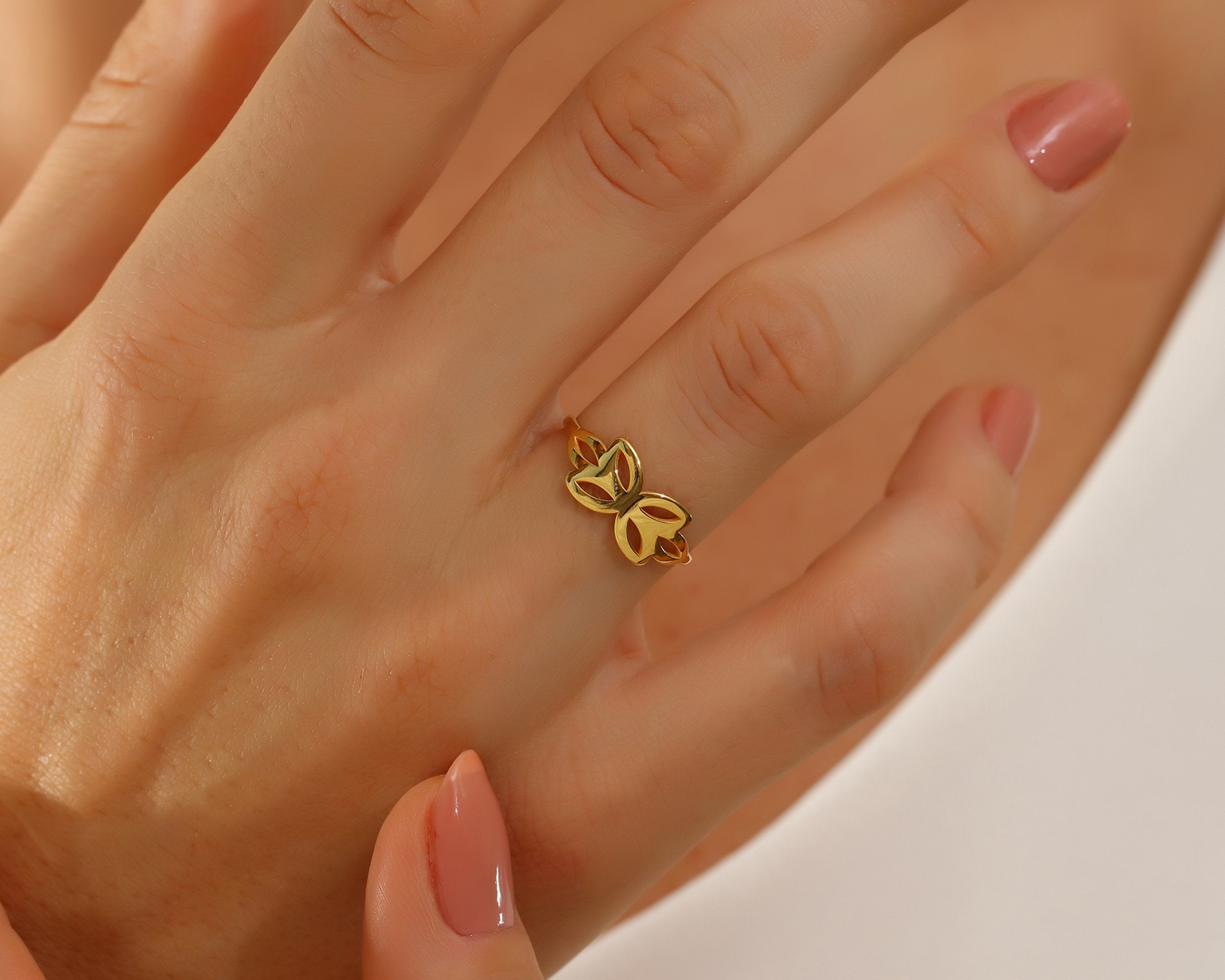 VIECLAT Solid Yellow Gold Butterfly Leaf Ring