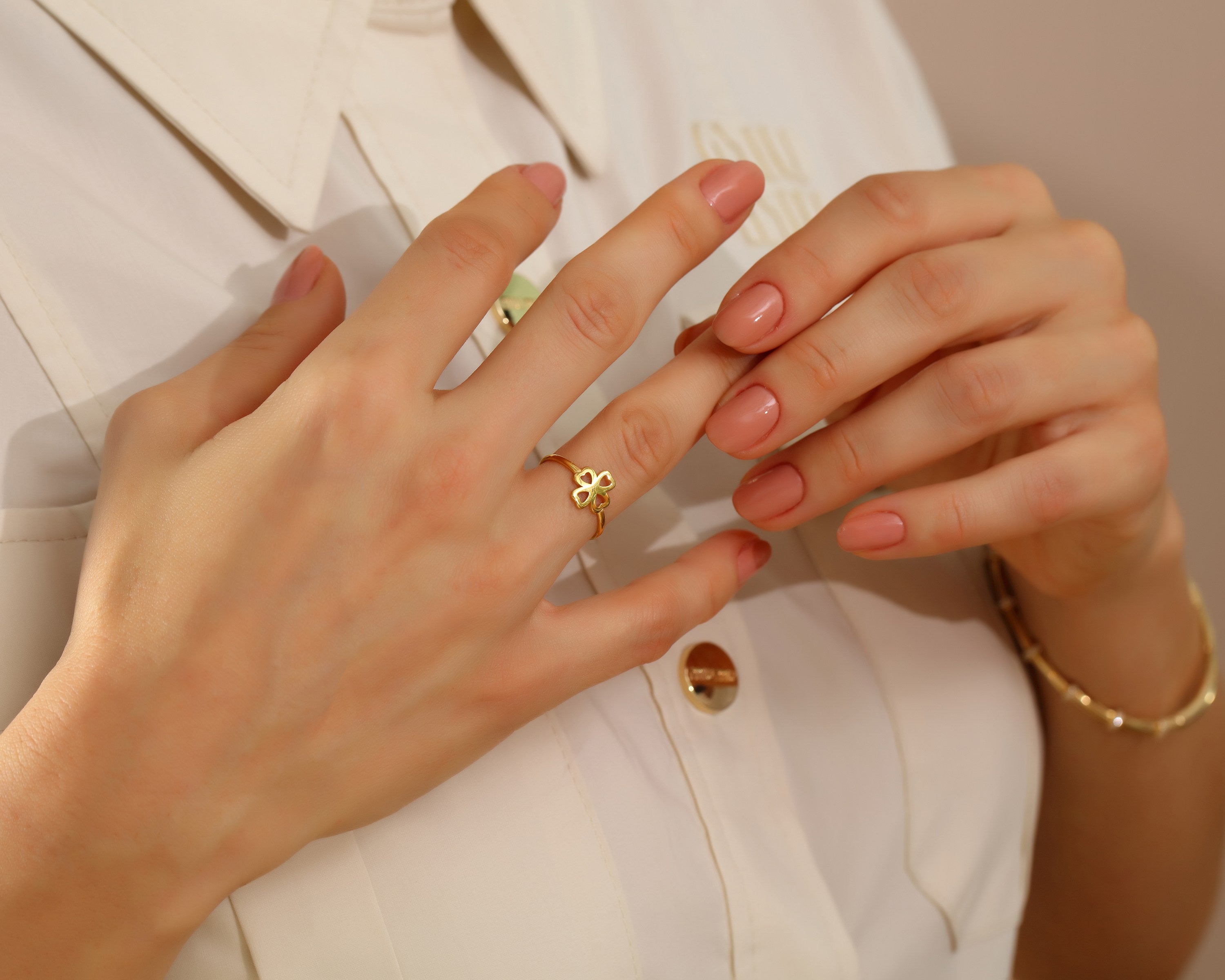 VIECLAT Solid Yellow Gold Clover Heart Ring