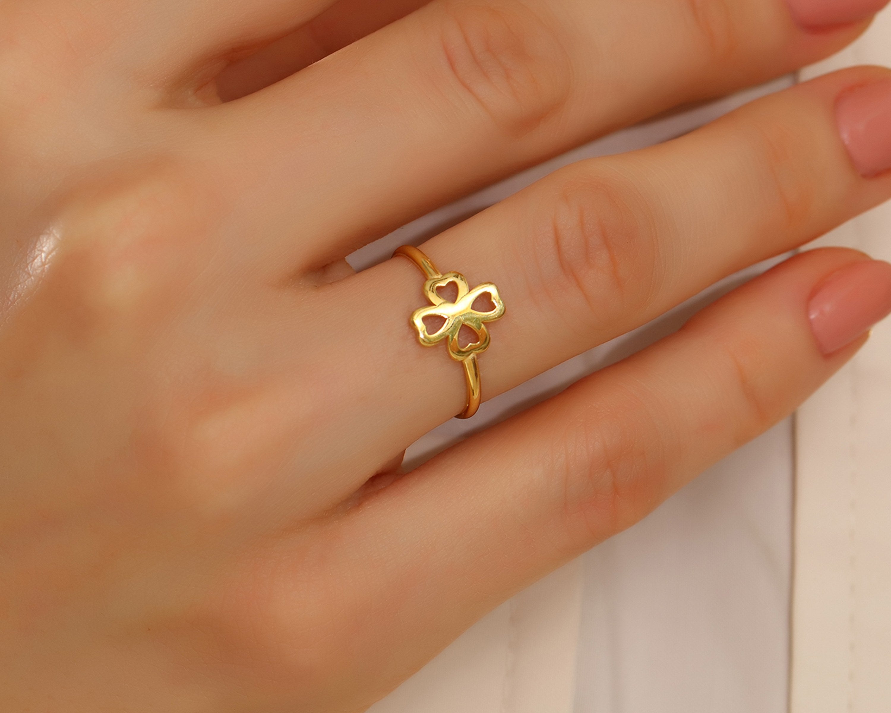 VIECLAT Solid Yellow Gold Clover Heart Ring